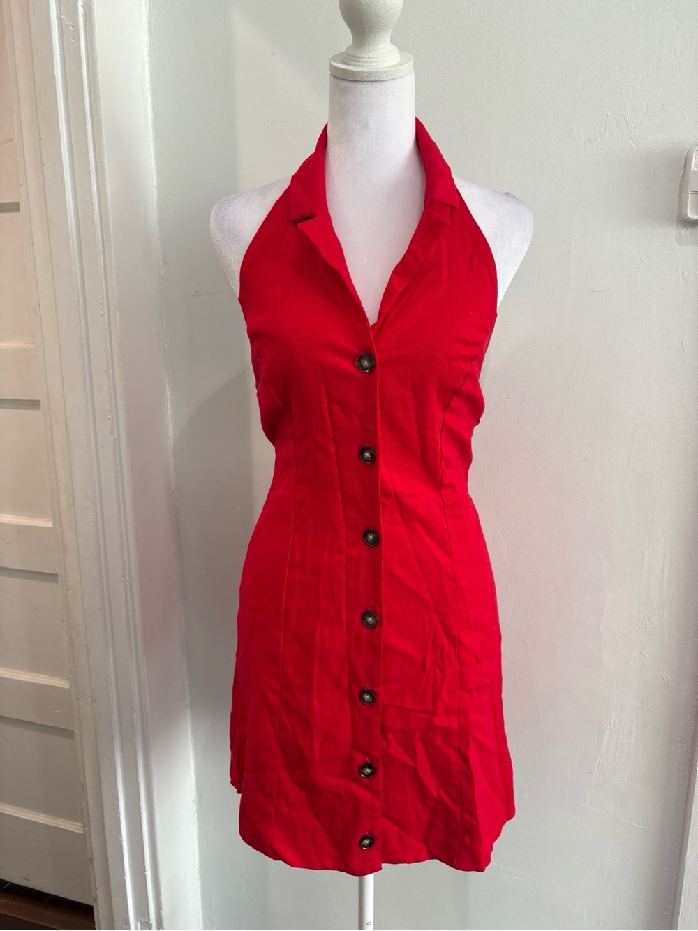 Monteau Red Halter Backless Button-Front Dress